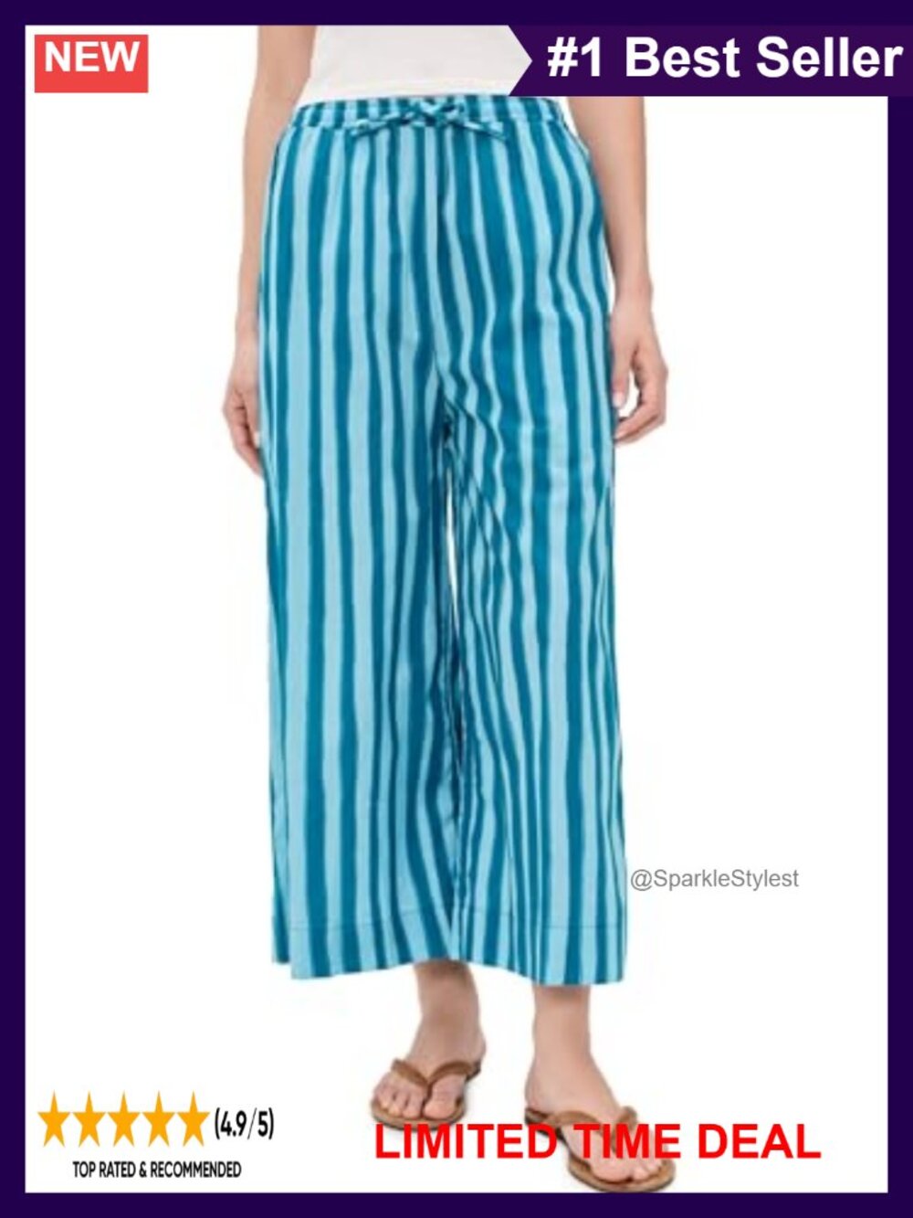 Lauren Pants Lightweight Non-Stretch Weave Casual Stripe Print